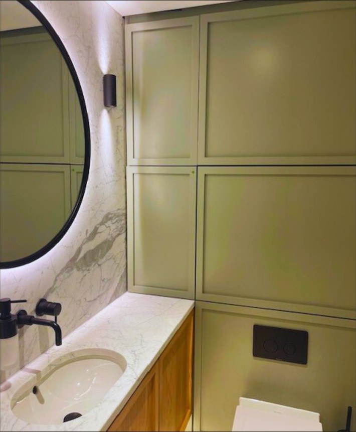 Toilet cubicles and IPS panelling in matched veneer